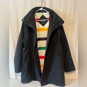Pendleton Cascade Campbell Wool Coat XL Hudson Bay Stripe Lined Charcoal